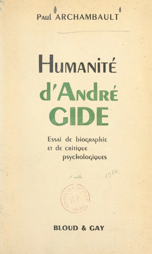 Humanité d'André Gide - Paul Archambault - FeniXX réédition numérique