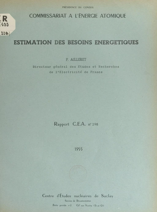 Estimation des besoins énergétiques - Pierre Ailleret - FeniXX réédition numérique