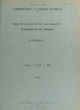 Essai de classification des gisements d'uranium et de thorium