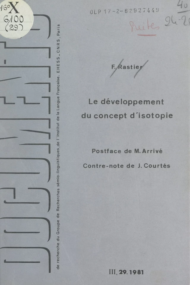 Le développement du concept d'isotopie - François Rastier - FeniXX réédition numérique