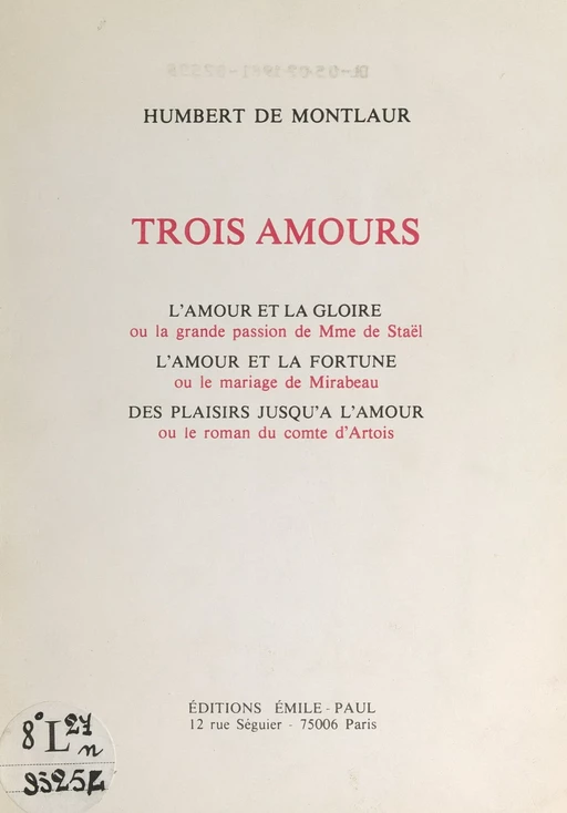 Trois amours - Humbert de Montlaur - FeniXX réédition numérique