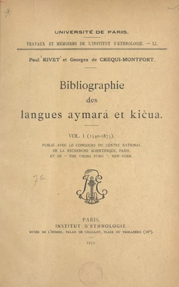 Bibliographie des langues aymara et kičua (1). 1540-1875