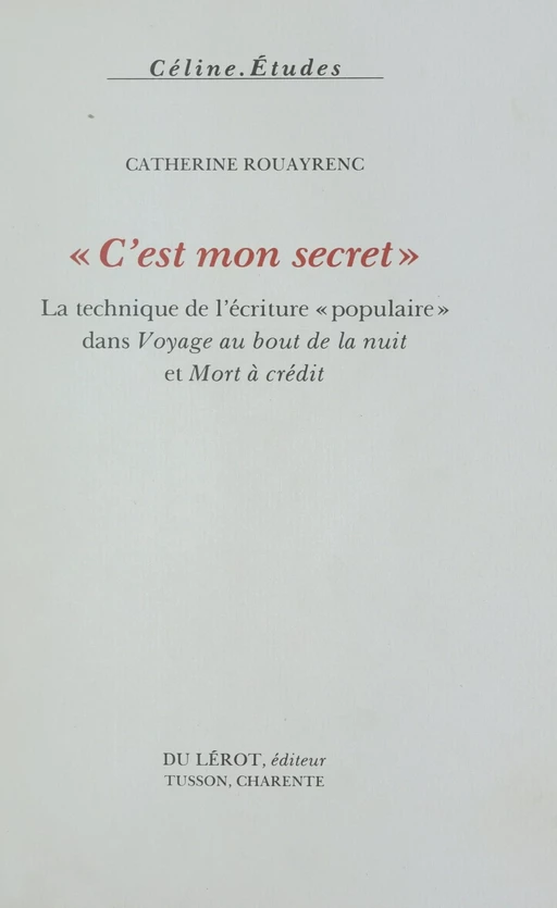 C'est mon secret - Catherine Rouayrenc - FeniXX réédition numérique