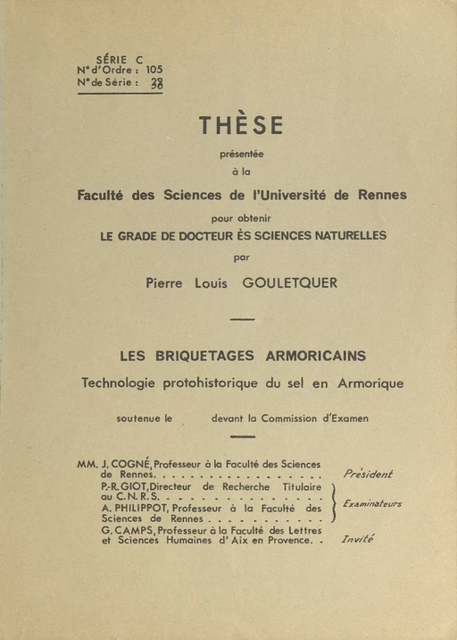 Les briquetages armoricains : technologie protohistorique du sel en Armorique - Pierre-Louis Gouletquer - FeniXX réédition numérique