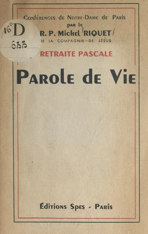 Parole de vie - Michel Riquet - FeniXX réédition numérique