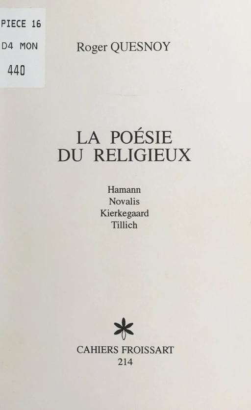 La poésie du religieux - Roger Quesnoy - FeniXX réédition numérique