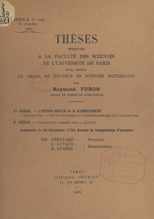 L'Hindou-Kouch et la Kaboulistan - Raymond Furon - FeniXX réédition numérique