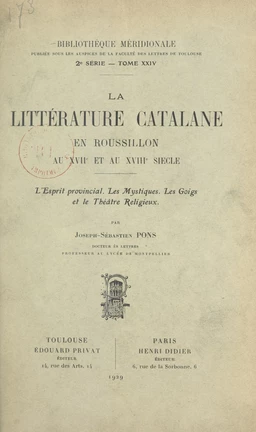 La littérature catalane en Roussillon au XVIIe et au XVIIIe siècle