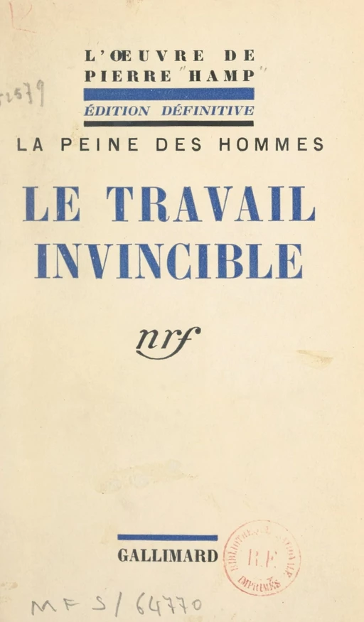 Le travail invincible - Pierre Hamp - FeniXX réédition numérique