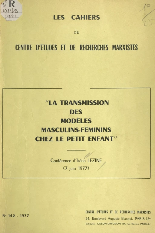 La transmission des modèles masculins-féminins chez le petit enfant (7 juin 1977) - Irène Lézine - FeniXX réédition numérique