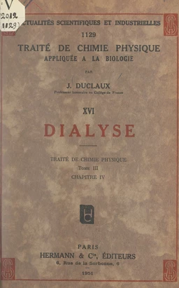 Dialyse. Traité de chimie physique (tome III, chapitre IV)