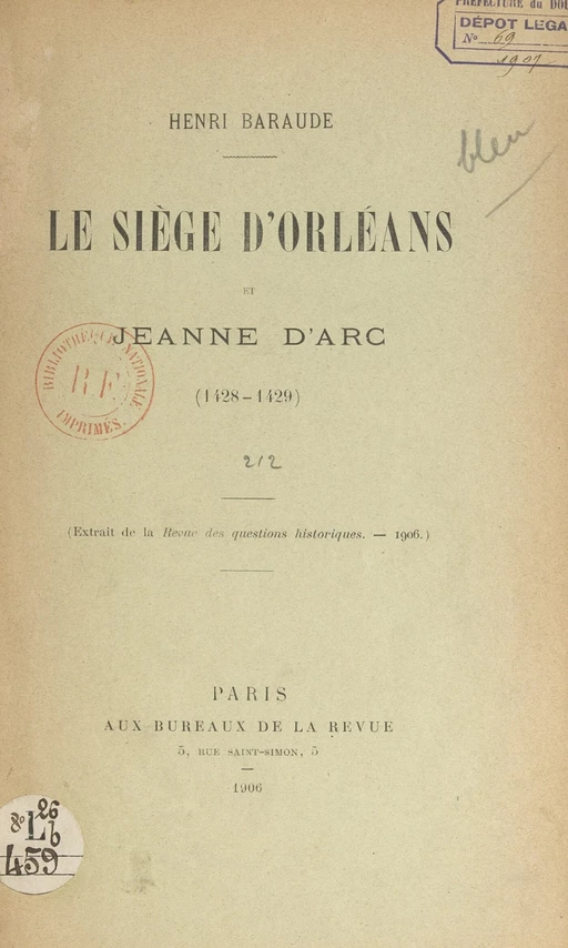 Le siège d'Orléans et Jeanne d'Arc (1428-1429) - Henri Baraude - FeniXX réédition numérique