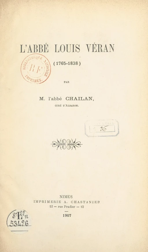 L'abbé Louis Véran (1765-1838) - Marcelin Chailan - FeniXX réédition numérique