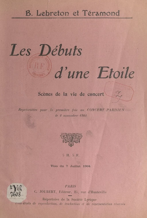 Les débuts d'une étoile : scènes de la vie de concert - Guy de Téramond, Benjamin Lebreton - FeniXX réédition numérique