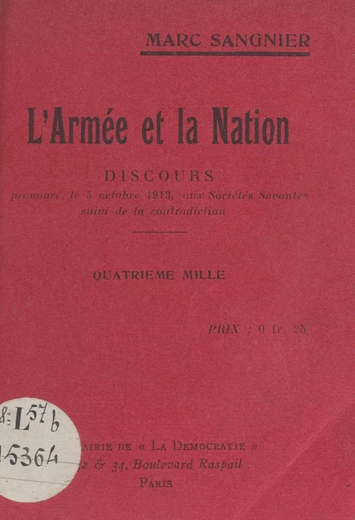 L'armée et la nation - Marc Sangnier - FeniXX réédition numérique