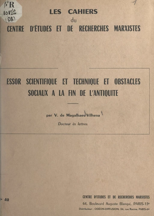 Essor scientifique et technique et obstacles sociaux à la fin de l'Antiquité - Vasco de Magalhães-Vilhena - FeniXX réédition numérique