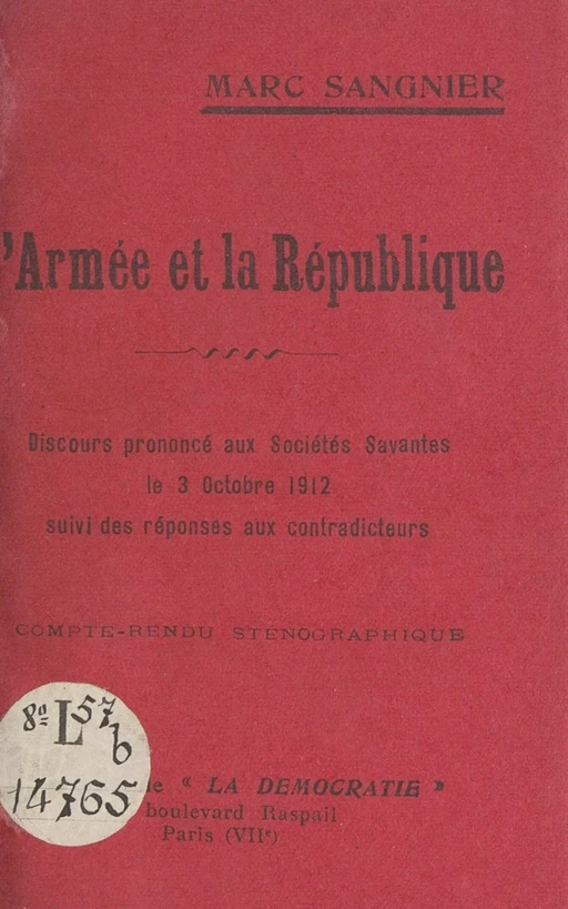 L'armée et la République - Marc Sangnier - FeniXX réédition numérique