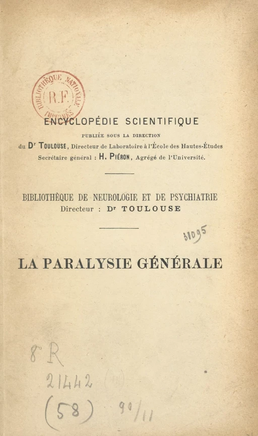 La paralysie générale - Alix Joffroy, Roger Mignot - FeniXX réédition numérique