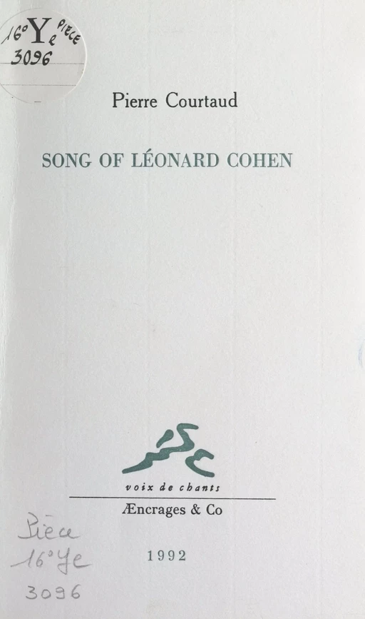 Song of Léonard Cohen - Pierre Courtaud - FeniXX réédition numérique