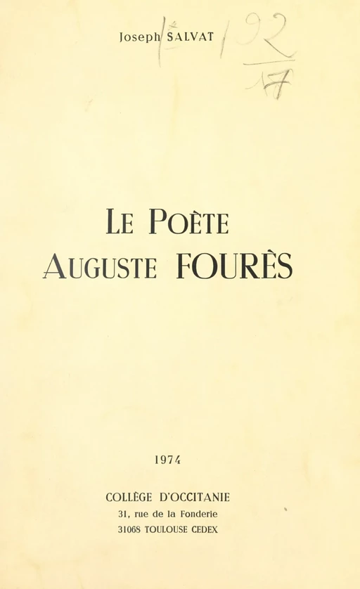 Le poète Auguste Fourès - Joseph Salvat - FeniXX réédition numérique