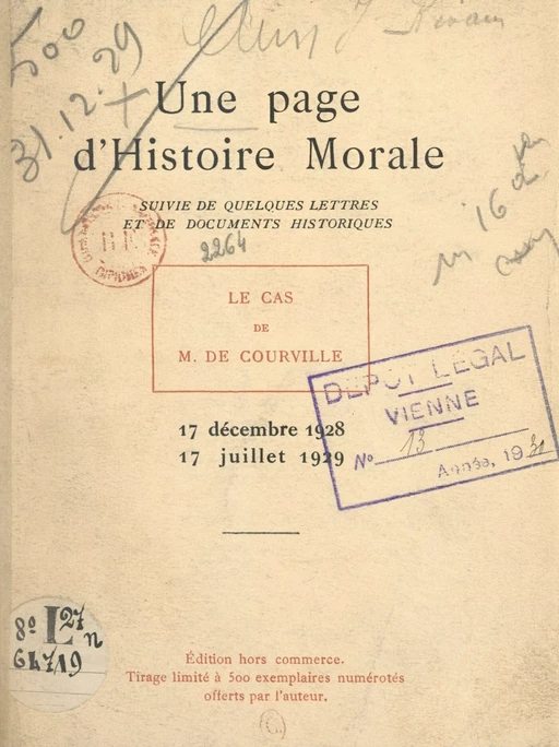 Une page d'histoire morale, suivie de quelques lettres et de documents historiques - Jean Rivain - FeniXX réédition numérique