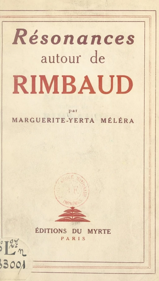 Résonances autour de Rimbaud - Marguerite-Yerta Méléra - FeniXX réédition numérique