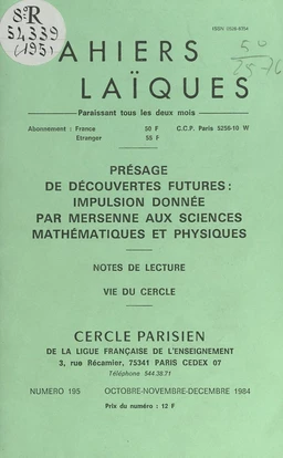 Présage de découvertes futures : impulsion donnée par Mersenne aux sciences mathématiques et physiques