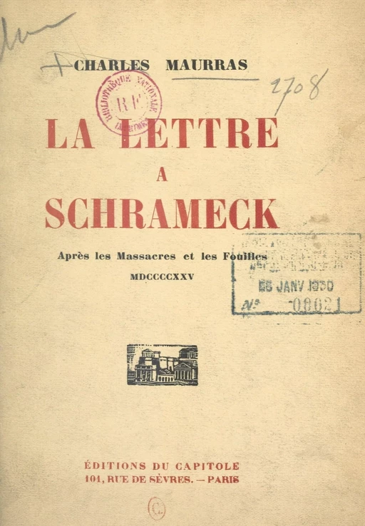 La lettre à Schrameck - Charles Maurras - FeniXX réédition numérique