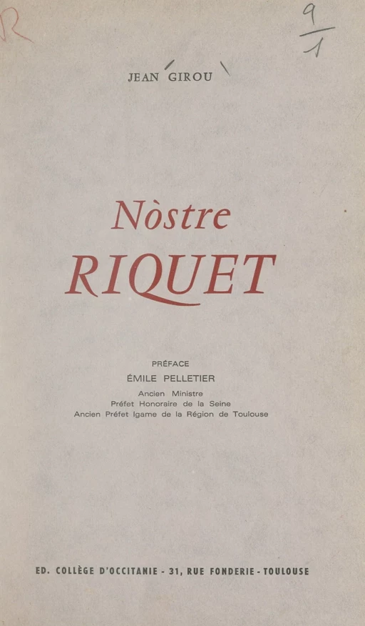 Nòstre Riquet - Jean Girou - FeniXX réédition numérique