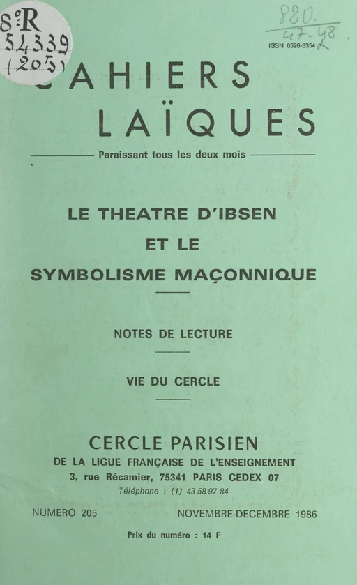 Le théâtre d'Ibsen et le symbolisme maçonnique - Robert Vidalin - FeniXX réédition numérique