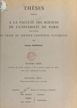 Synthèse de l'acide cystéique et de la taurine à partir du sulfate dans l'œuf embryonné de poule