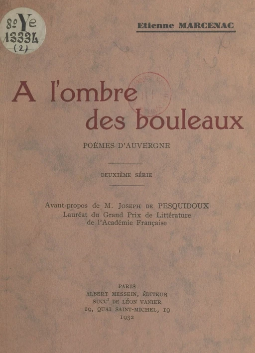 À l'ombre des bouleaux - Étienne Marcenac - FeniXX réédition numérique