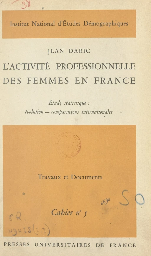 L'activité professionnelle des femmes en France - Jean Daric - FeniXX réédition numérique