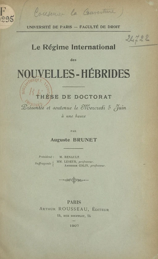 Le régime international des Nouvelles-Hébrides - Auguste Brunet - FeniXX réédition numérique