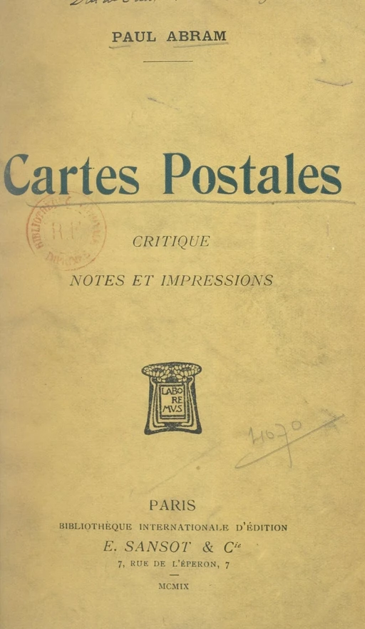 Cartes postales - Paul Abram - FeniXX réédition numérique