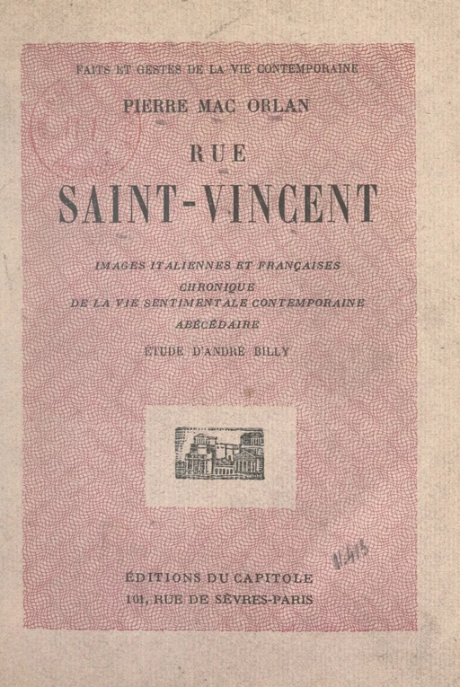 Rue Saint-Vincent - André Billy, Pierre Mac Orlan - FeniXX réédition numérique