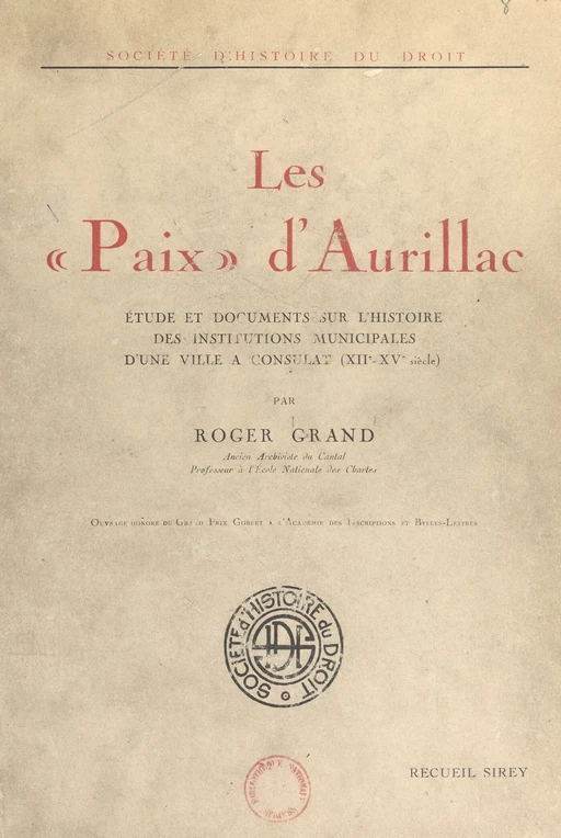 Les paix d'Aurillac - Roger Grand - FeniXX réédition numérique