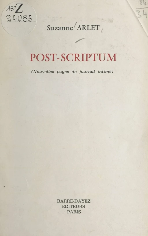 Post-scriptum - Suzanne Arlet - FeniXX réédition numérique