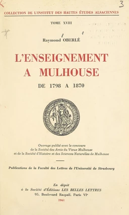 L'enseignement à Mulhouse, de 1798 à 1870