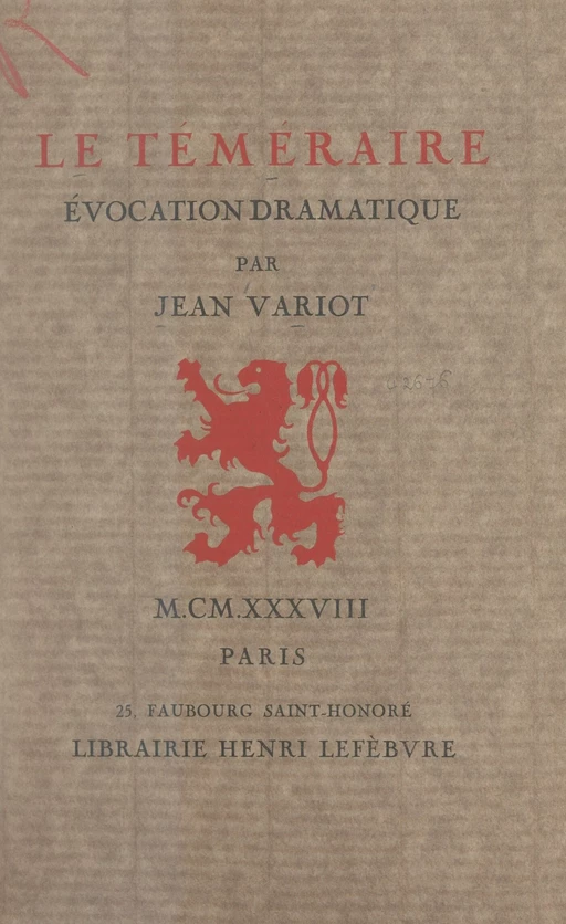 Le Téméraire - Jean Variot - FeniXX réédition numérique