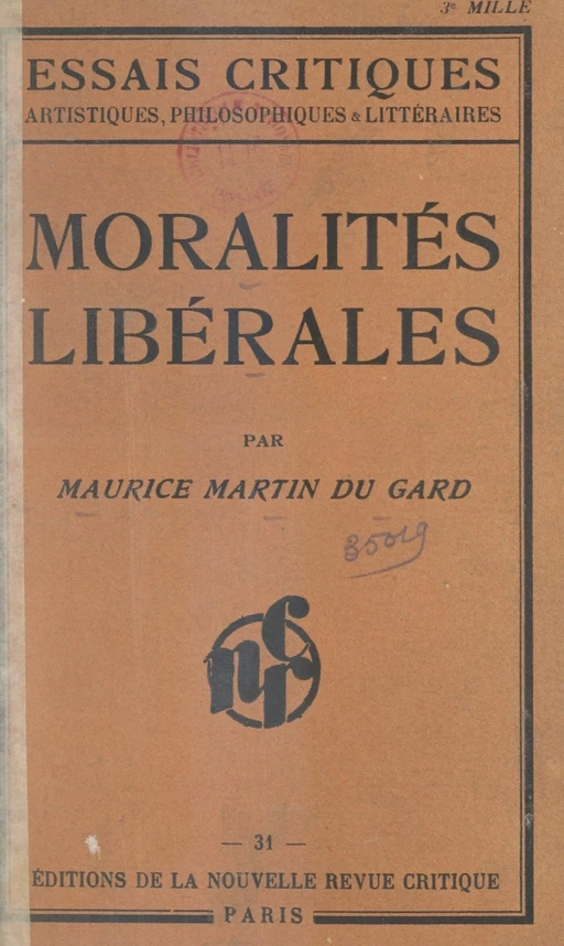 Moralités libérales - Maurice Martin du Gard - FeniXX réédition numérique