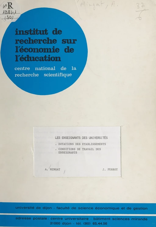 Les enseignants des universités - Alain Mingat, Jean Perrot - FeniXX réédition numérique