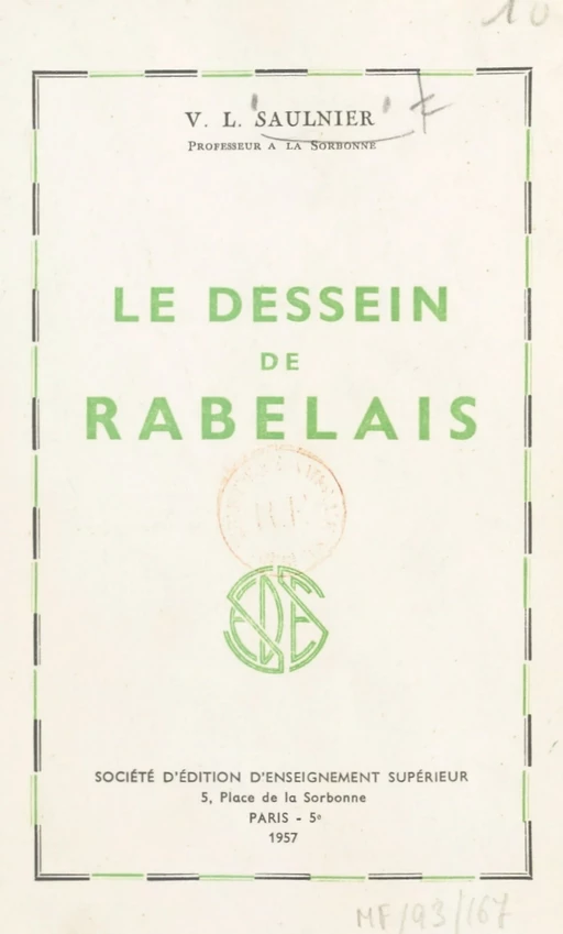 Le dessein de Rabelais - V.-L. Saulnier - FeniXX réédition numérique