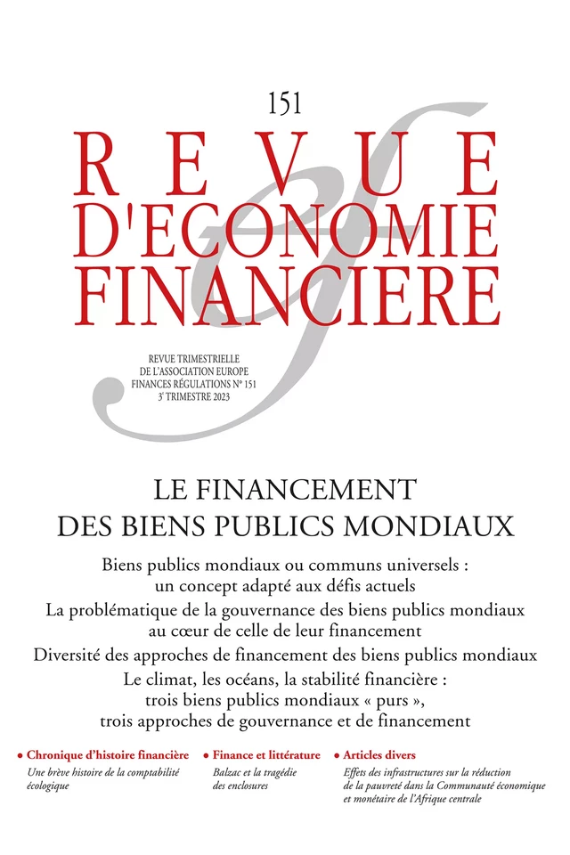 Le financement des biens publics mondiaux -  - Association Europe-Finances-Régulations (AEFR)