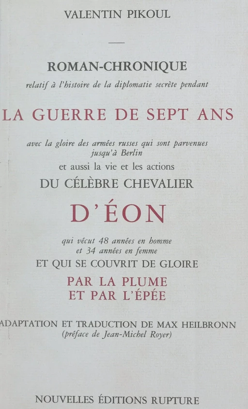 Le chevalier d'Éon et la Guerre de Sept ans - Valentin Pikoul - FeniXX réédition numérique