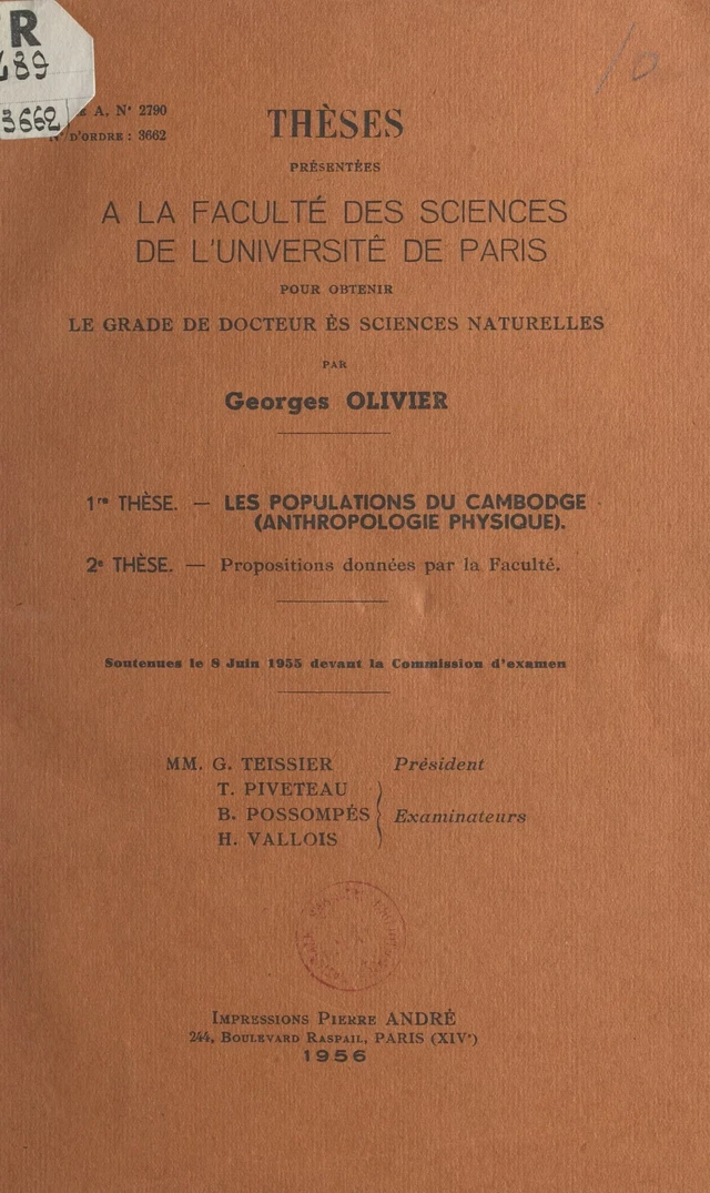 Les populations du Cambodge (anthropologie physique) - Georges Olivier - FeniXX réédition numérique