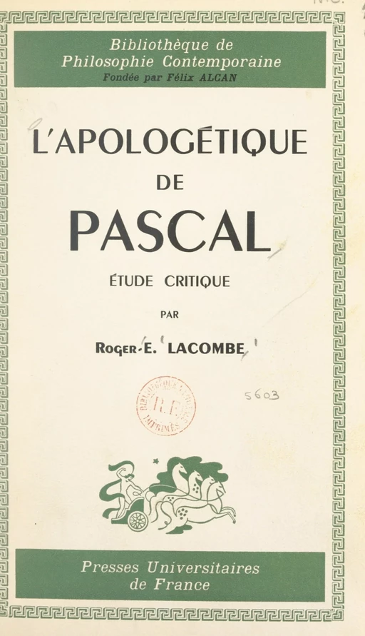 L'apologétique de Pascal - Roger-Étienne Lacombe - FeniXX réédition numérique