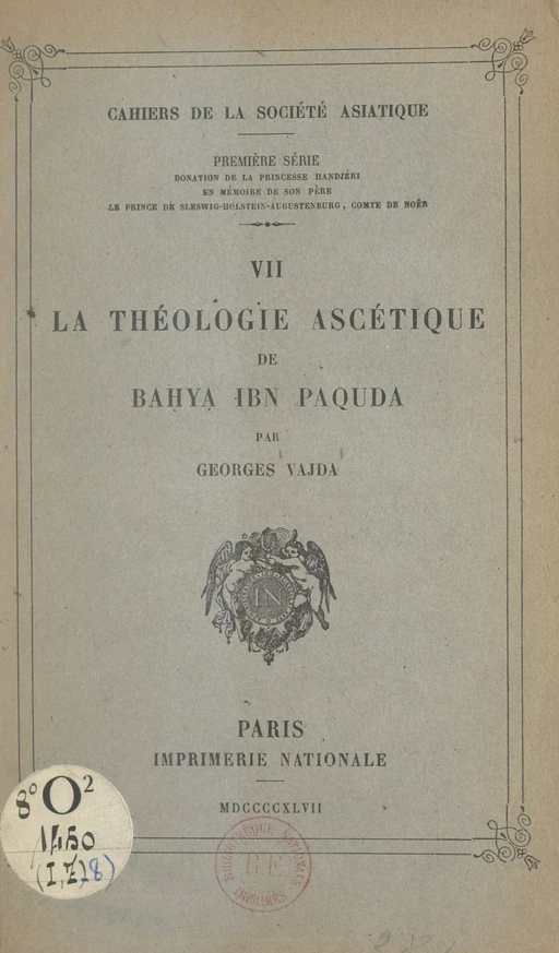 La théologie ascétique de Baḥya ibn Paquda - Georges Vajda - FeniXX réédition numérique