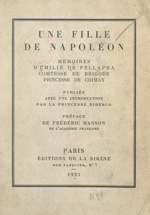 Une fille de Napoléon - Émilie de Pellapra - FeniXX réédition numérique