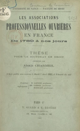 Les associations professionnelles ouvrières en France, de 1789 à nos jours